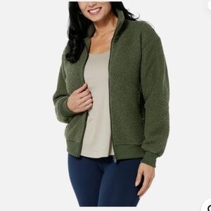 Lacey Chabert Sherpa Jacket. Front full zip. Olive green. Size XL. NWT